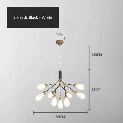 Modern gold elegant firefly chandelier with nine frosted glass bulbs and brass finish by decorbites elegant firefly decor