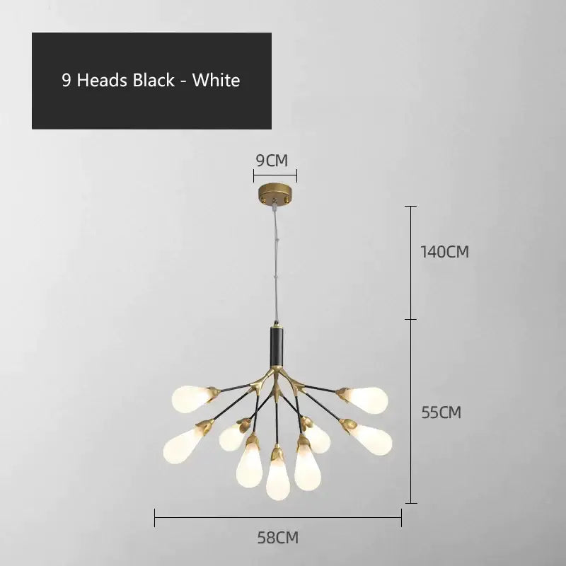 Modern gold elegant firefly chandelier with nine frosted glass bulbs and brass finish by decorbites elegant firefly decor
