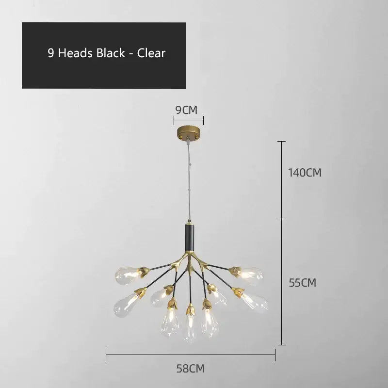 Modern gold elegant firefly chandelier with nine clear glass bulbs and black metal arms for dining room decorbites elegant firefly