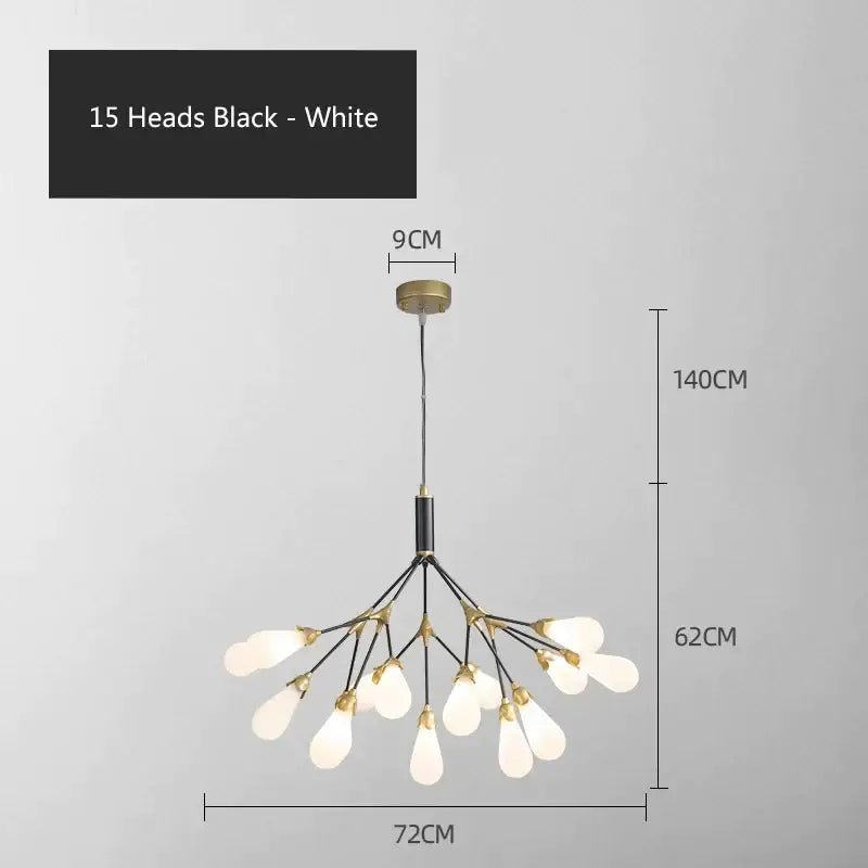 Modern gold elegant firefly chandelier with 15 black and white teardrop glass bulbs for dining room decorbites elegant firefly