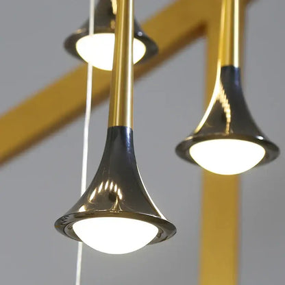 Modern gold elegant horn-shaped chandelier with polished brass and matte black trumpet-shaped pendant lights for living room decorbites elegant