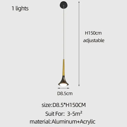 A decorbites elegant horn-shaped chandelier with black and gold aluminum and acrylic finish for staircase decor