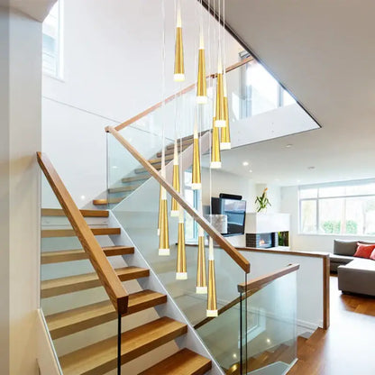 Modern gold elegant led ring chandelier with cone-shaped pendant lights and frosted glass bases for living room decorbites elegant led