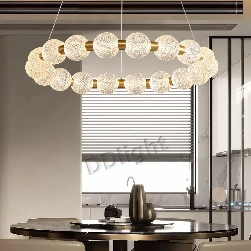 Modern gold elegant pearl necklace chandelier with textured white glass spheres and gold metal accents for living room decorbites elegant pearl