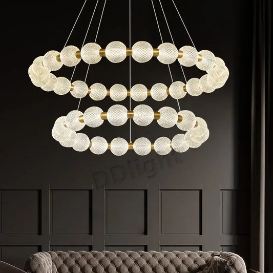 Modern gold elegant pearl necklace chandelier with frosted glass spheres and metal accents for living room decorbites elegant pearl