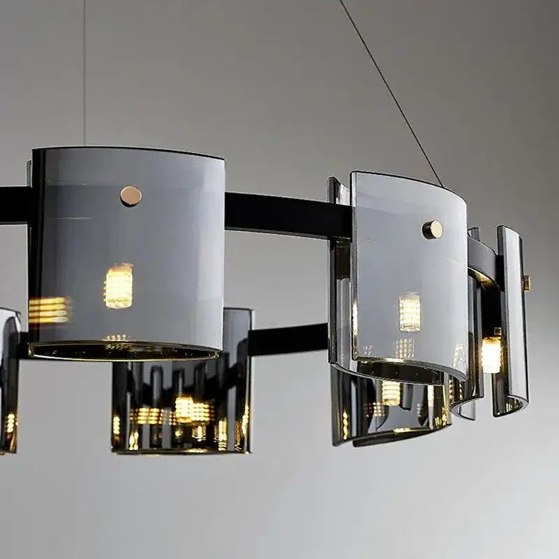 Modern gold elegant smoky glass chandelier with black frame curved shades and gold-toned accents for dining room decorbites elegant smoky