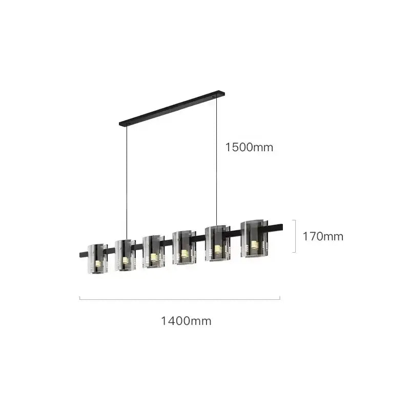 Modern black metal chandelier with six cylindrical elegant smoky glass shades emitting warm light for dining room decorbites elegant smoky