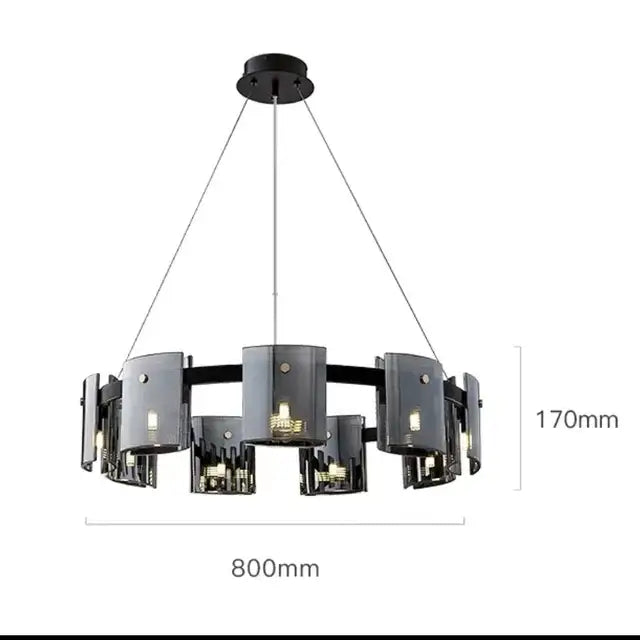 Modern black and gray cylindrical chandelier with elegant smoky glass design for dining room decorbites elegant smoky style