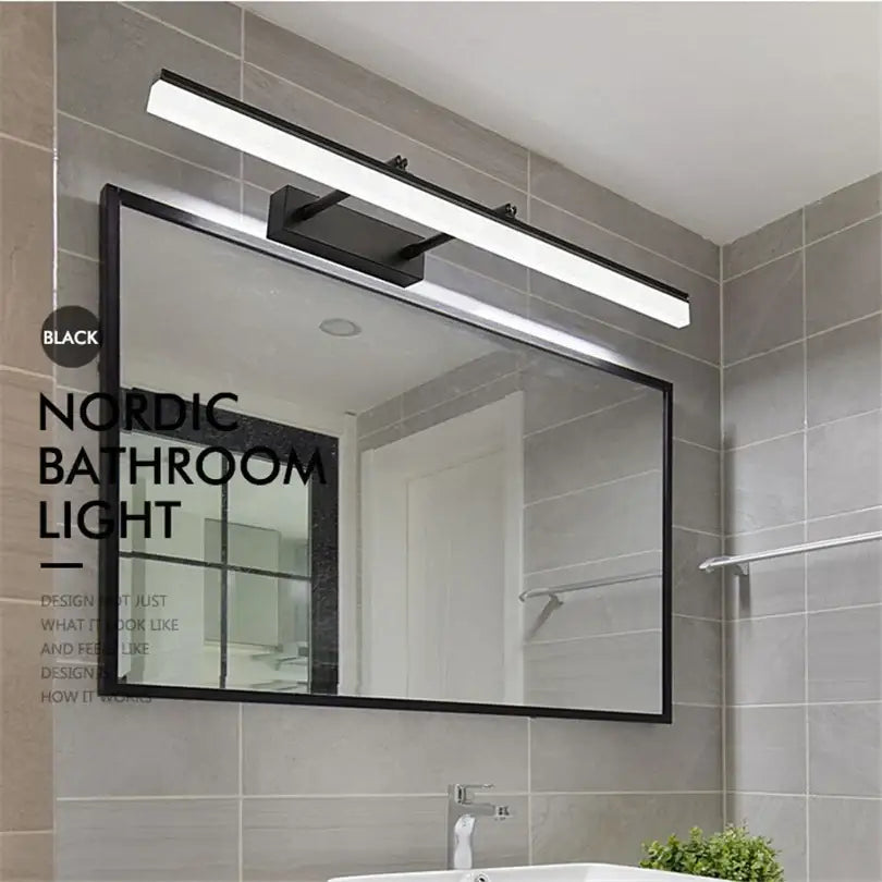 Black nordic bathroom light with sleek modern design and integrated led illumination for decorbites elegant vanity use