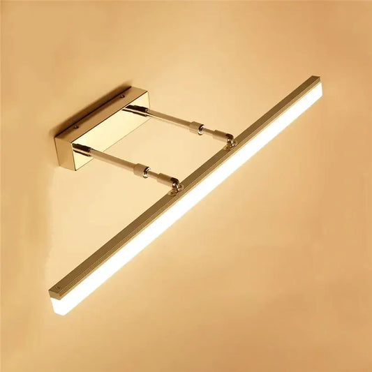 Modern gold-finished led wall sconce with sleek rectangular light bar and adjustable arms for decorbites elegant vanity lighting