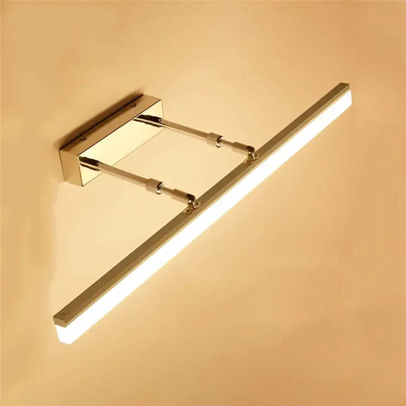 Modern gold-finished led wall sconce with sleek rectangular light bar and adjustable arms for decorbites elegant vanity lighting