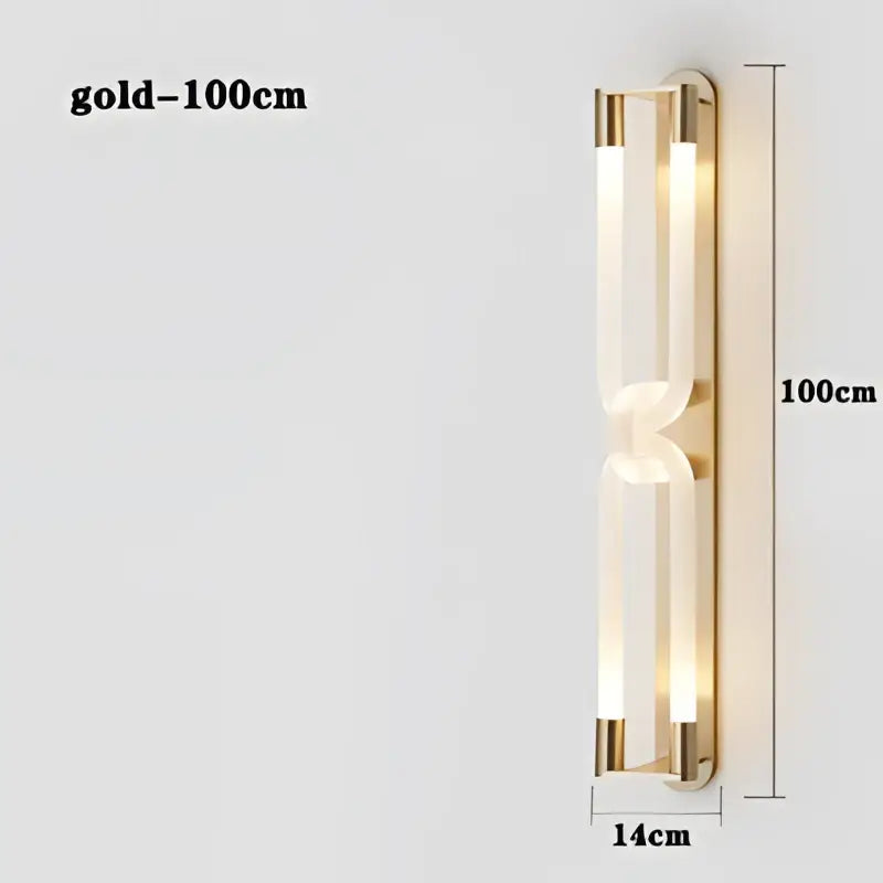 Modern gold elegant wall mounted light bedroom glass sconce with two vertical illuminated bars 100cm tall decorbites elegant wall