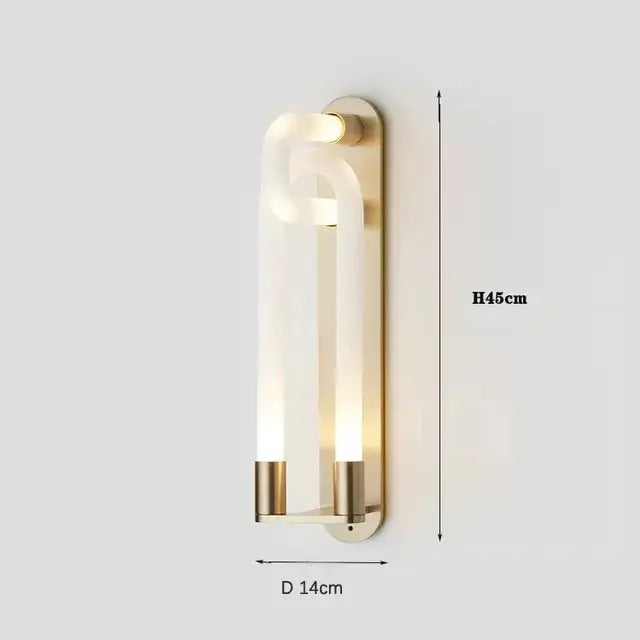 Modern gold elegant wall mounted light with sleek curved translucent glass shade and two vertical light tubes for decorbites elegant wall decor