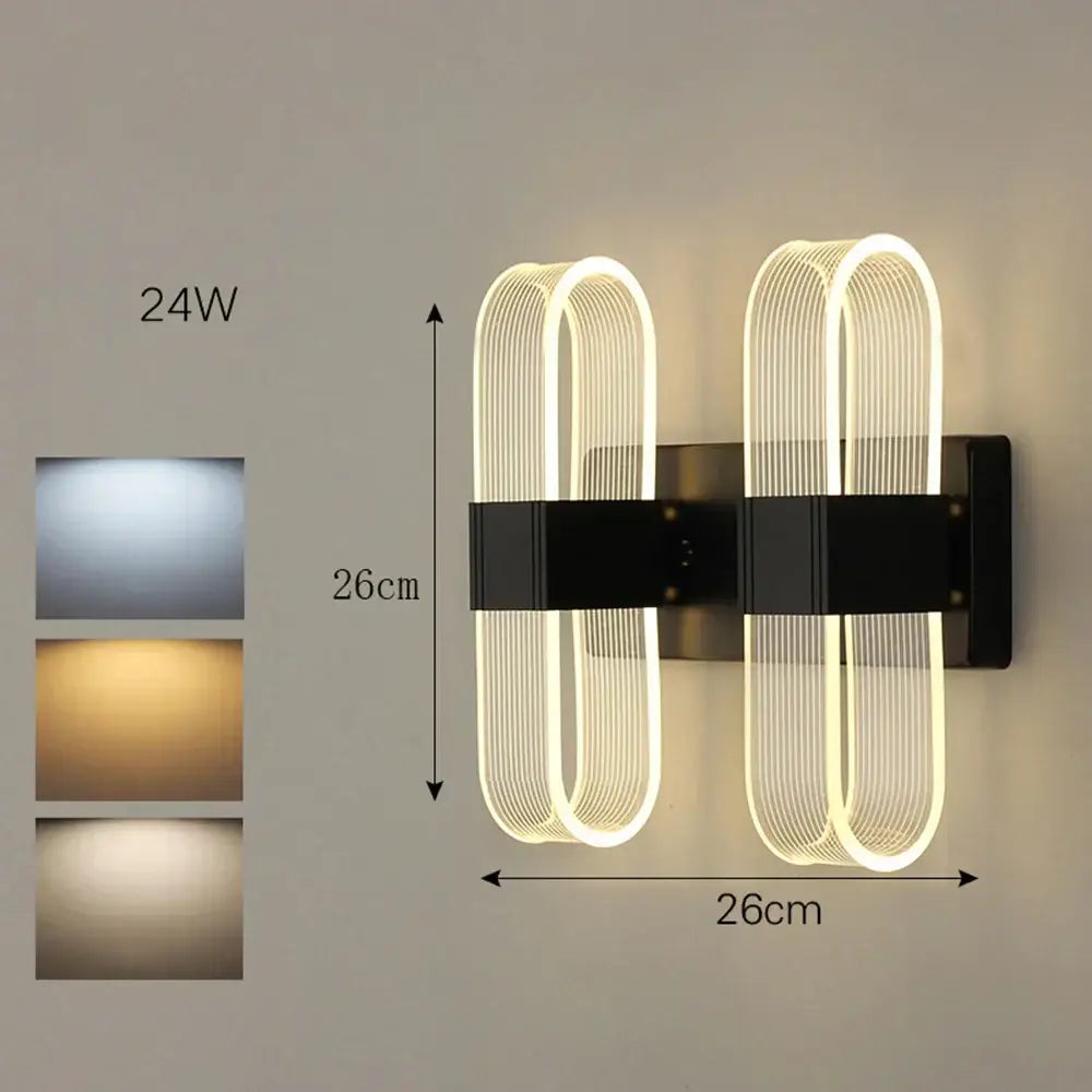 Modern black wall lamp with two curved illuminated led fixtures for bedroom decorbites elliptical led wall lighting