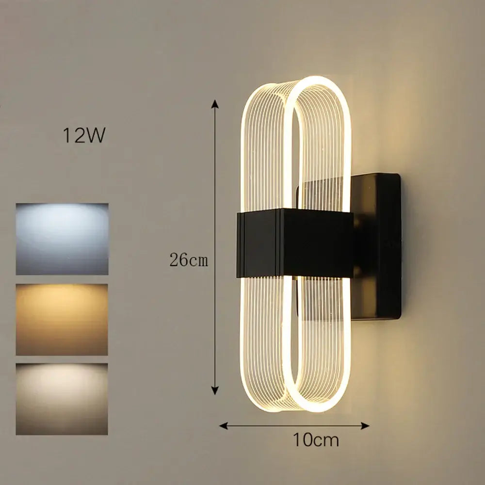Modern black wall lamp with sleek curved design and illuminated vertical led strips for decorbites elliptical led wall use