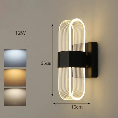 Modern black wall lamp with sleek curved design and illuminated vertical led strips for decorbites elliptical led wall use