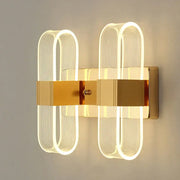 Modern gold elliptical led wall lamp with two curved acrylic light fixtures for bedroom decorbites elliptical led wall lighting