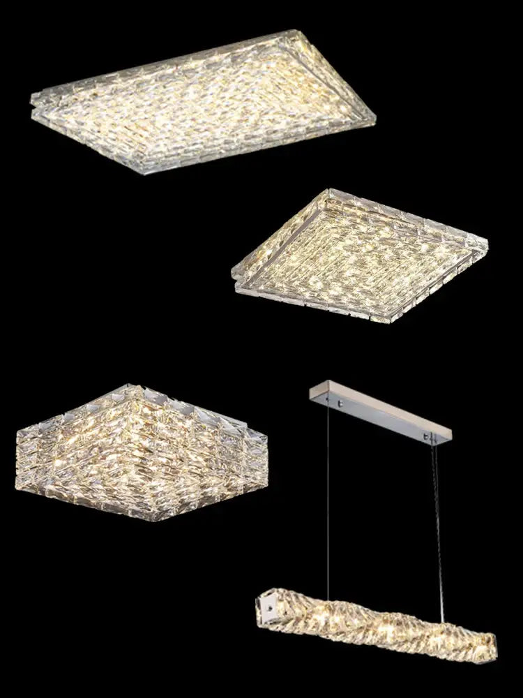 Modern gold elongated glass chandelier led ceiling light with textured faceted crystal and warm led lighting for dining room