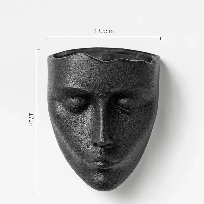 Modern gold face decorbites ceramic wall-mounted vase in black matte ceramic with serene face for living room decor