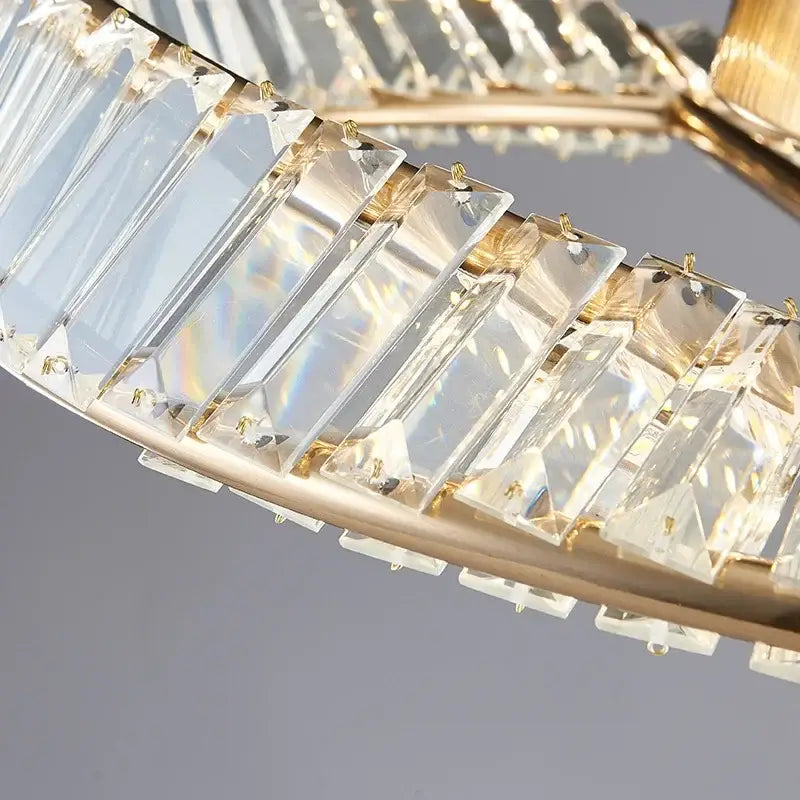 Modern gold faceted crystal rings led ceiling light with clear rectangular crystal prisms for elegant decorbites crystal rings decor