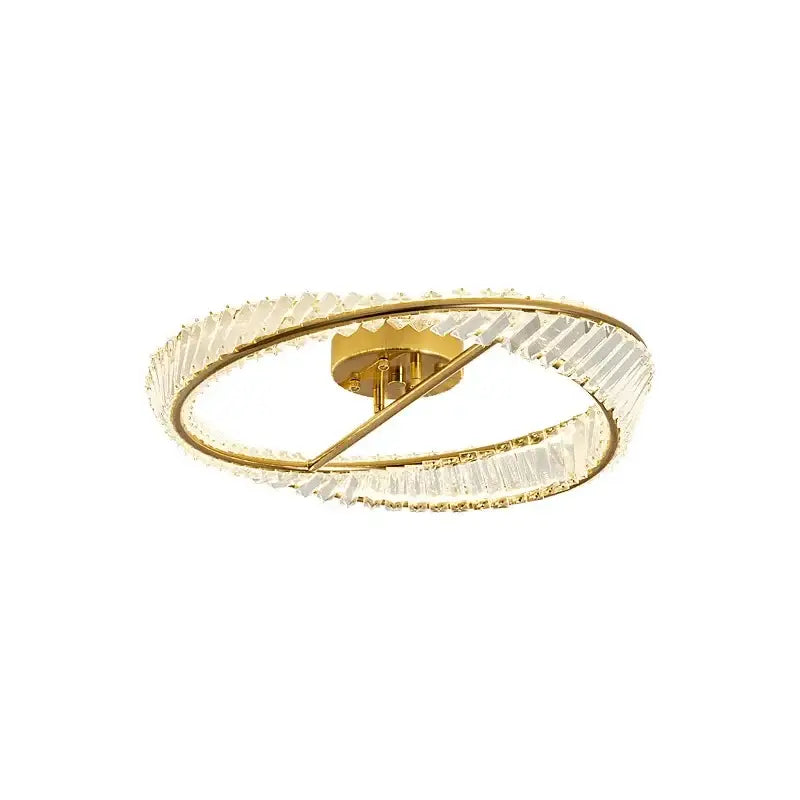 Modern gold ceiling light with two concentric faceted crystal rings led for elegant decorbites crystal rings design