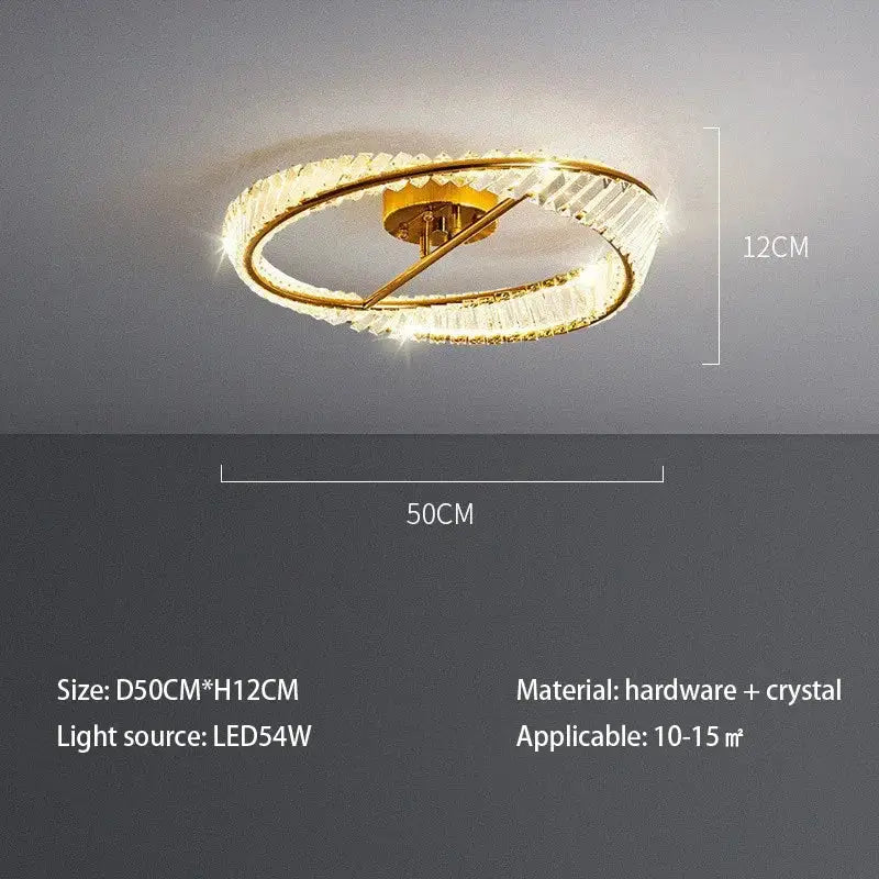 Modern gold faceted crystal rings led ceiling light featuring double-ring design with clear crystals for living room decorbites crystal rings