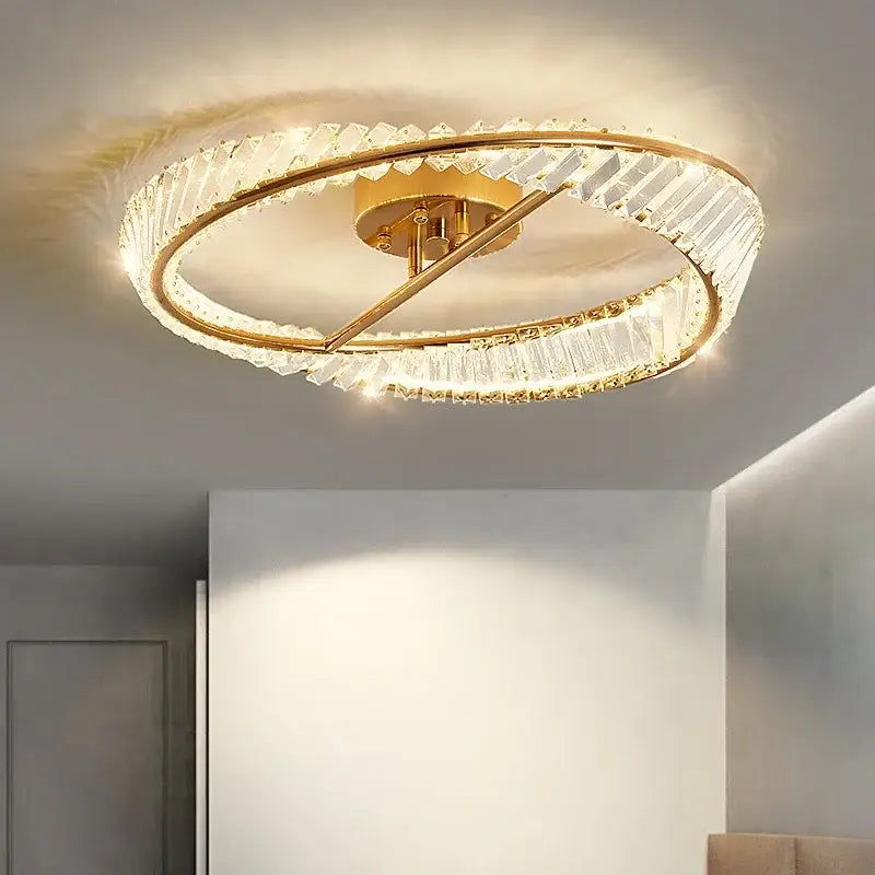 Modern gold ceiling light featuring concentric decorbites crystal rings led perfect for living room decor