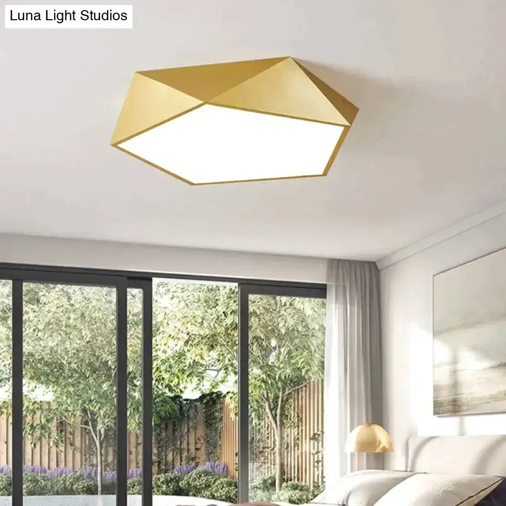 Decorbites modern gold geometric ceiling light with faceted design and bright white illumination for indoor use