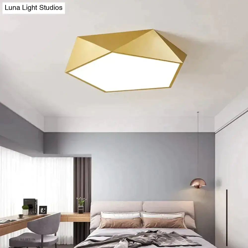 Gold geometric ceiling light with modern faceted design by DecorBites for indoor living room and bedroom lighting
