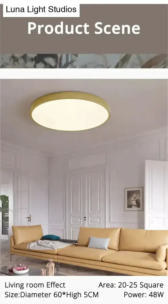 Round ceiling light with gold-colored rim and soft white illumination from decorbites modern indoor lighting fixture
