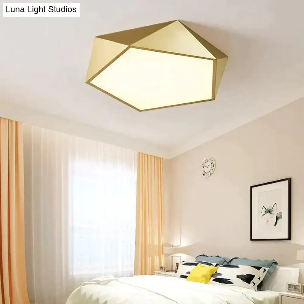 Decorbites modern ceiling light fixture with gold-finished geometric faceted design for indoor living room use