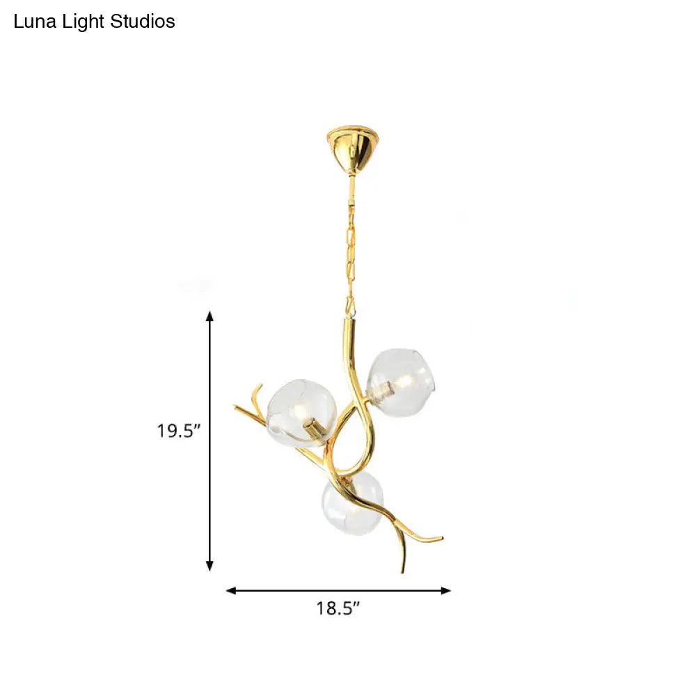 Lámpara de techo colgante moderna con acabado dorado en forma de rama - Cristal transparente, luz LED (3 cabezales)