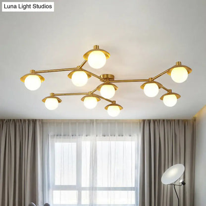 DecorBites™ DecorBites™ Modern Gold Finish Ceiling Light with Unique Molecule Design and White Glass Shade