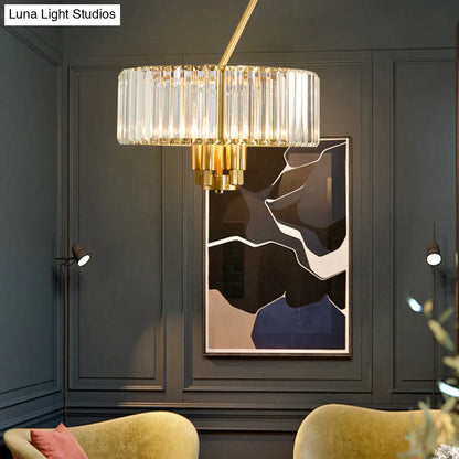 Lámpara de araña colgante moderna con acabado dorado y cristal (tamaño tambor) - 3/4/6 luces