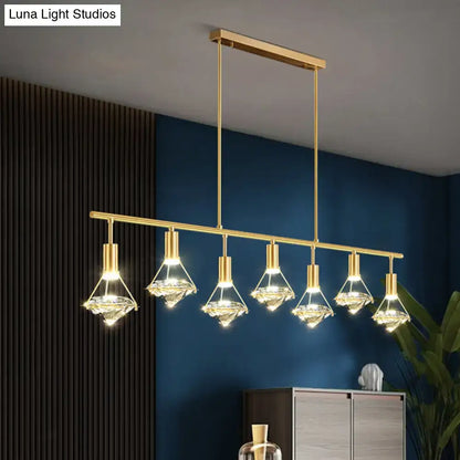 Modern gold finish light fixture with six crystal pendant lights for kitchen island lighting solution