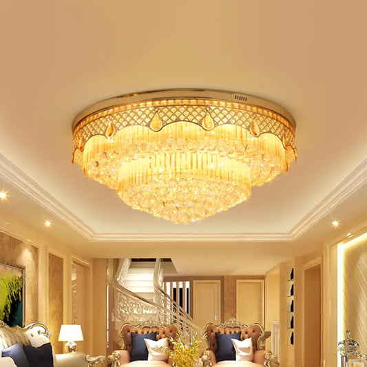 DecorBites™ DecorBites™ Modern Gold Finish Flush Mount Ceiling Light with 6 Tapered Bulbs and Crystal Balls