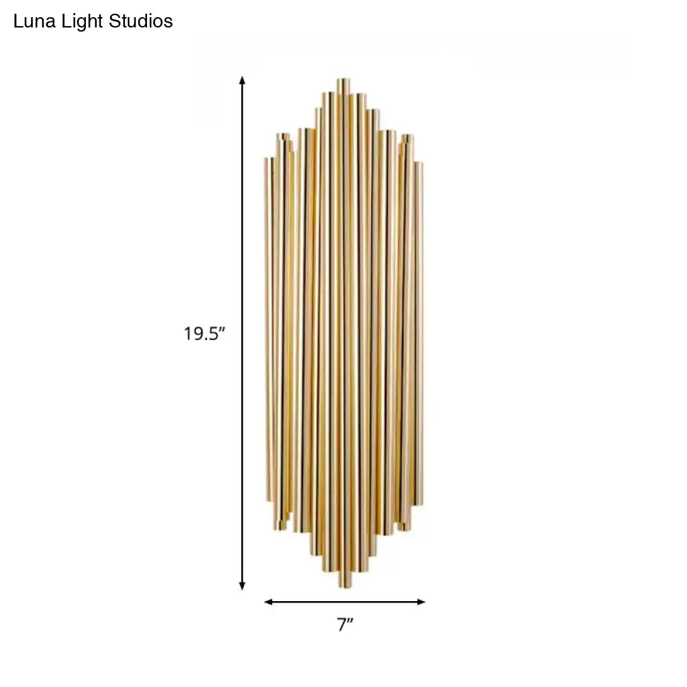 Modern gold finish slim tube wall lamp featuring a gold-toned vertical rod sconce with a sleek architectural design
