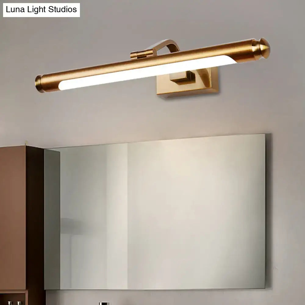 Modern gold finish tubed led vanity light wall sconce with sleek elongated design and integrated led strip for kitchen use