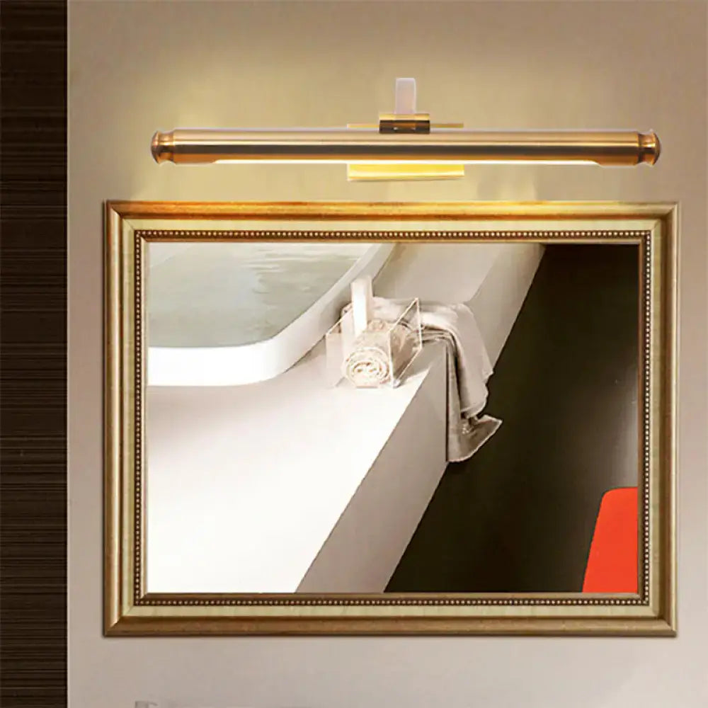 Modern gold finish tubed led vanity light wall sconce with sleek cylindrical design and integrated illumination