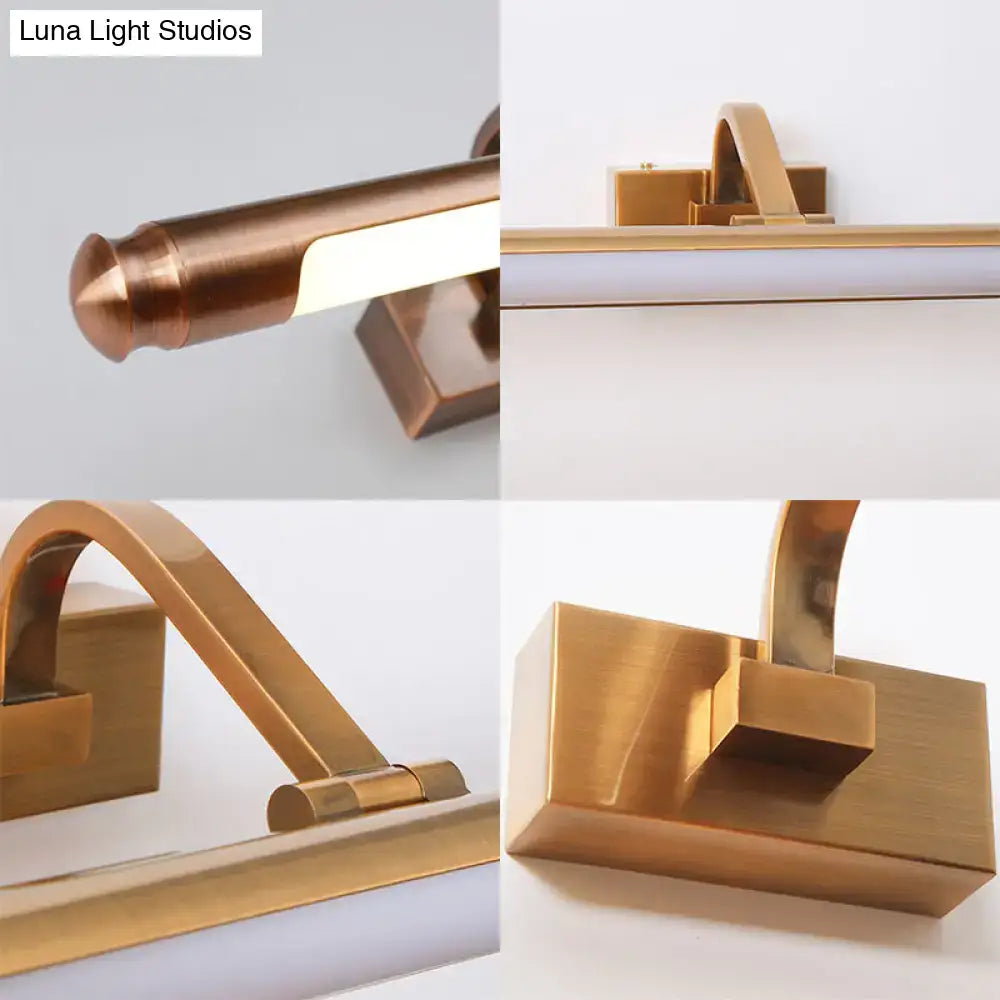 Modern gold finish tubed led vanity light wall sconce with brass finish and sleek rectangular design for kitchen use