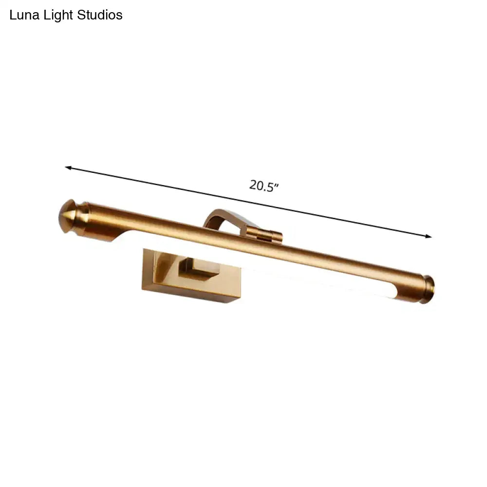 Modern gold finish tubed wall sconce led vanity light with brass finish and minimalist 20.5 inch length design