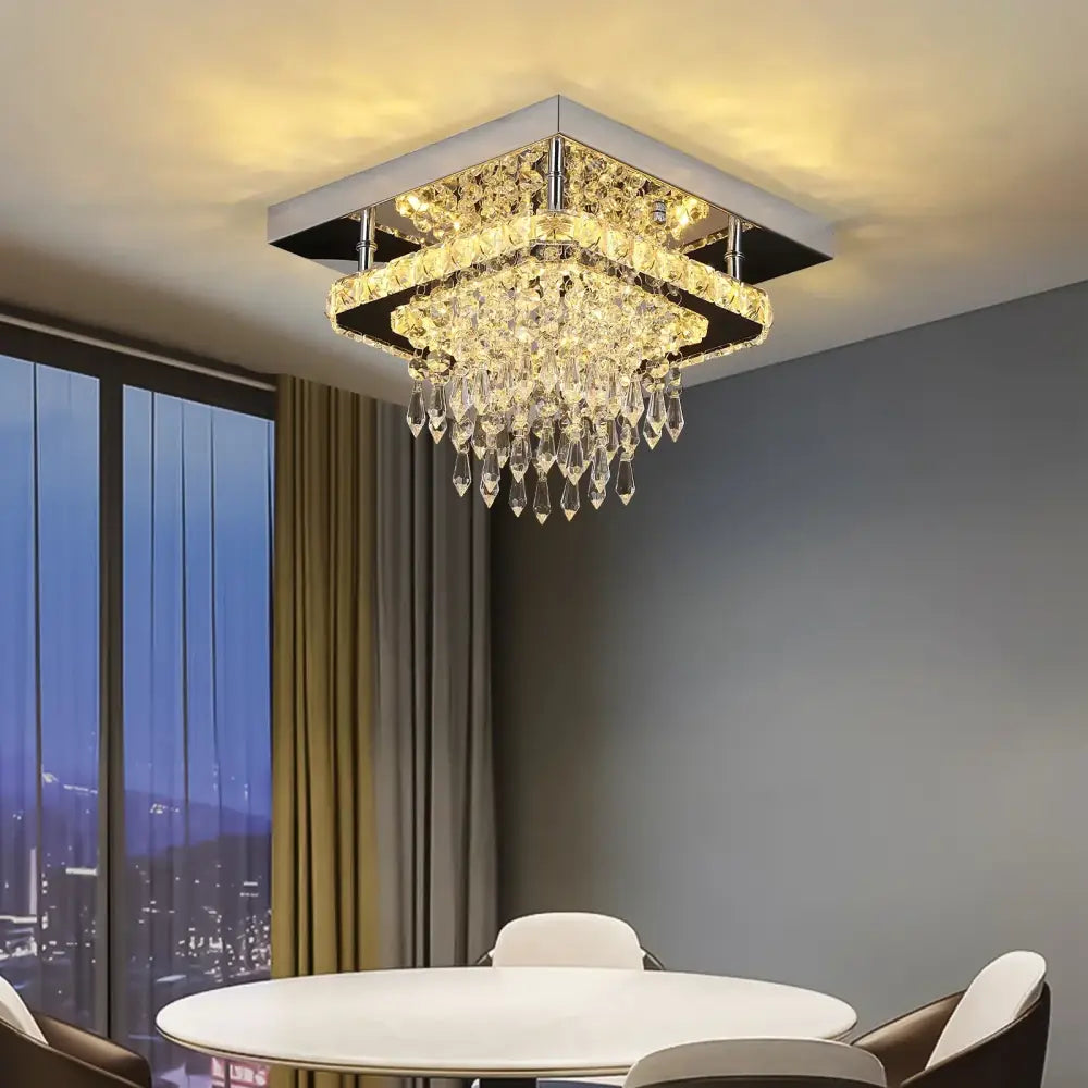 Modern gold five ring crystal ceiling chandelier with square faceted crystals and chrome accents for decorbites crystal ceiling decor