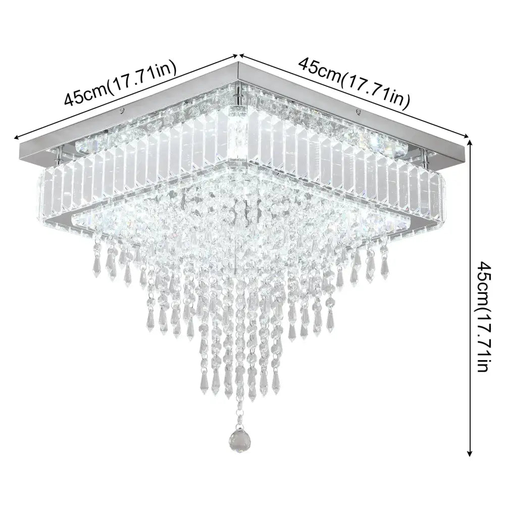 Modern gold five ring crystal ceiling chandelier with square chrome frame and cascading clear glass prisms decorbites crystal ceiling