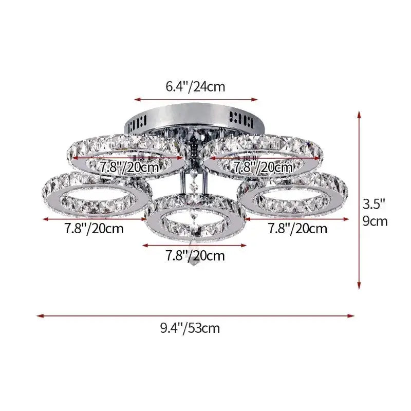 Modern chrome five ring crystal ceiling chandelier with clear crystals for elegant decorbites crystal ceiling decor