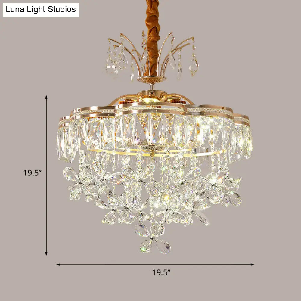 Lámpara de araña moderna dorada con forma de flor y cristal - 8 luces - Transparente - Kit de lámpara colgante para comedor