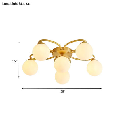 DecorBites™ DecorBites™ Modern Gold Flower Design 6-Head Orb Bedroom Semi Flush Ceiling Lamp with Opal Glass