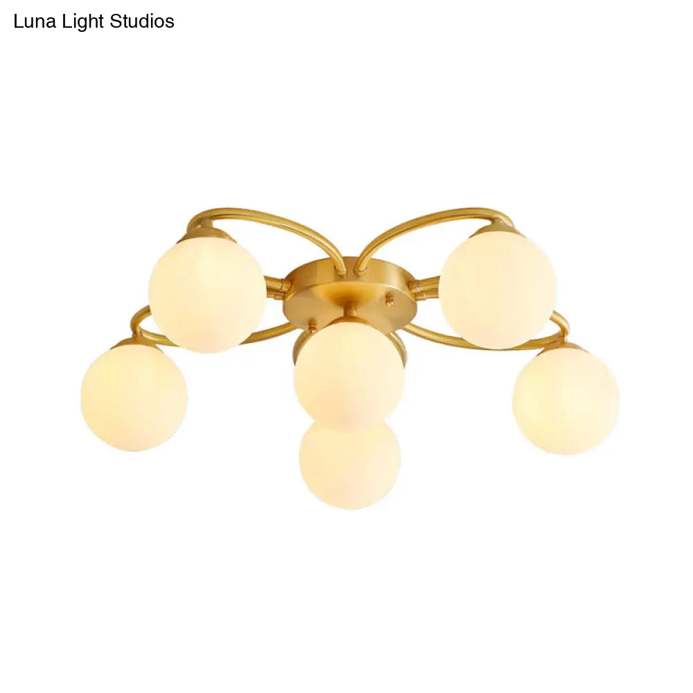 DecorBites™ DecorBites™ Modern Gold Flower Design 6-Head Orb Bedroom Semi Flush Ceiling Lamp with Opal Glass