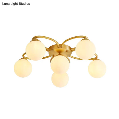 DecorBites™ DecorBites™ Modern Gold Flower Design 6-Head Orb Bedroom Semi Flush Ceiling Lamp with Opal Glass