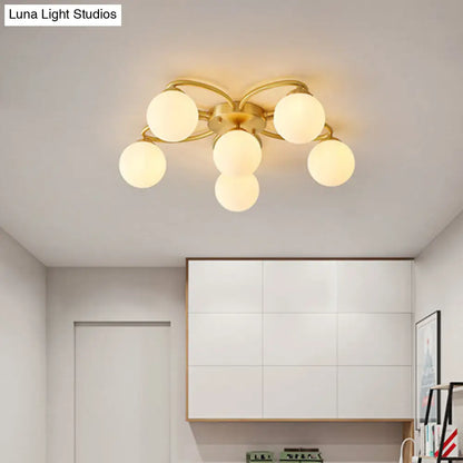 DecorBites™ DecorBites™ Modern Gold Flower Design 6-Head Orb Bedroom Semi Flush Ceiling Lamp with Opal Glass