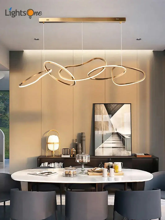 Modern gold flowing ring led decorbites elegant chandelier with integrated lighting for dining bar settings